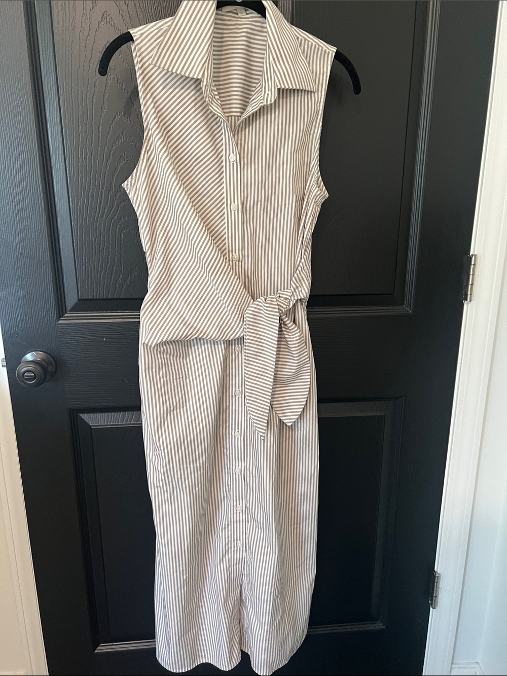 Favorite Daughter Sleeveless Striped Shirt Dress - Cream & Tan